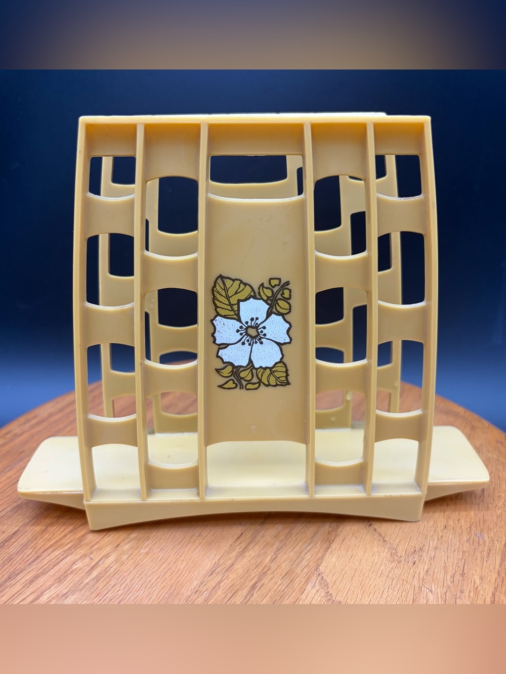 Vintage Retro Floral Mustard Yellow Napkin Holder Plastic MCM Cottagecore